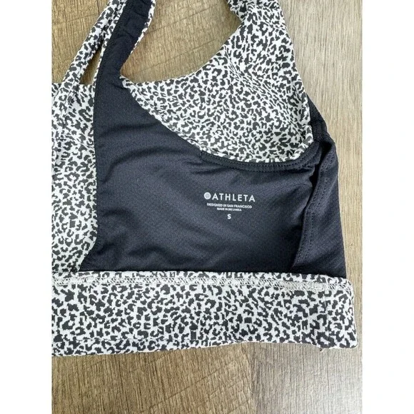 Athleta Exhale Animal Leopard Print Sports Bra Size Small Gray Black Cross Back - Picture 5 of 9